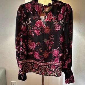 INC International Concepts Black and Pink Floral Blouse